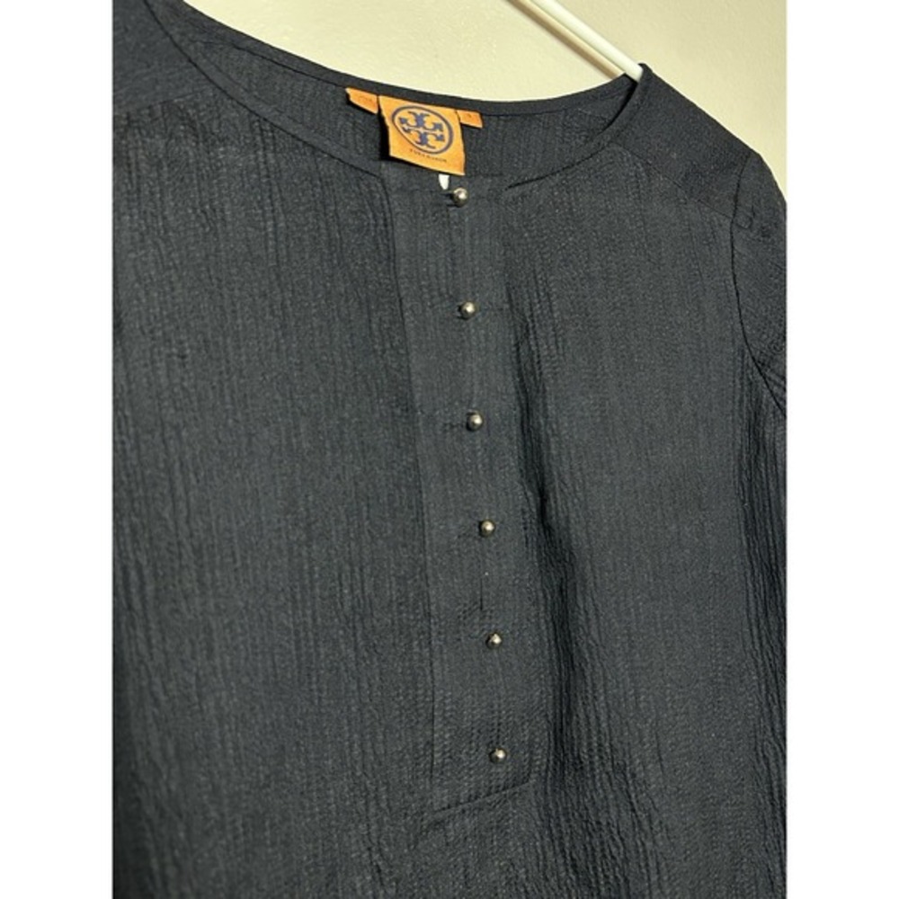 Tory Burch Women's‎ 100% Silk Navy Crinkle Long Sleeve Blouse 4 Designer Office - Picture 4 of 8